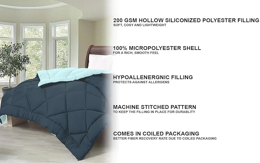 Cloth Fusion Reversible AC Comforter Single Bed 220 GSM,Soft Microfibre Quilt Blanket for Winter
